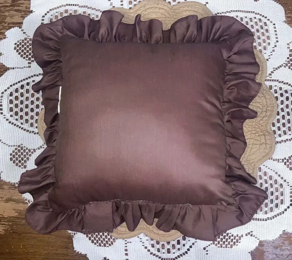 Vintage Loon Lake Tapestry Decorative Accent Pillow with Brown Ruffle Trim